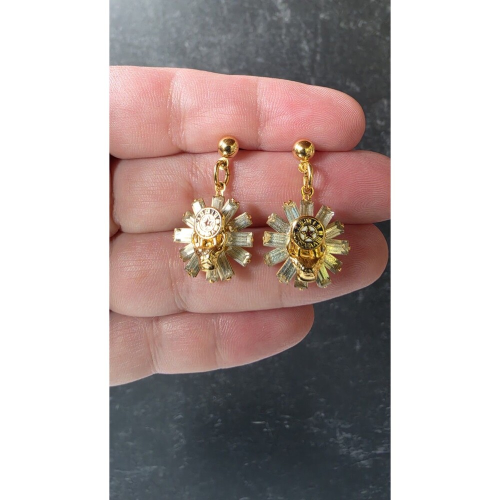 BPOE Elks Lodge Clock Gold Tone Metal Dangling Pierced Earrings Vintage READ